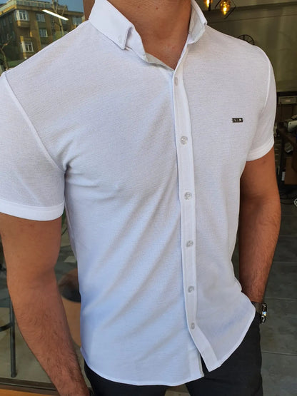 Brabion Aron White Slim Fit Short Sleeve Shirt - Versatile Elegance - BRABION