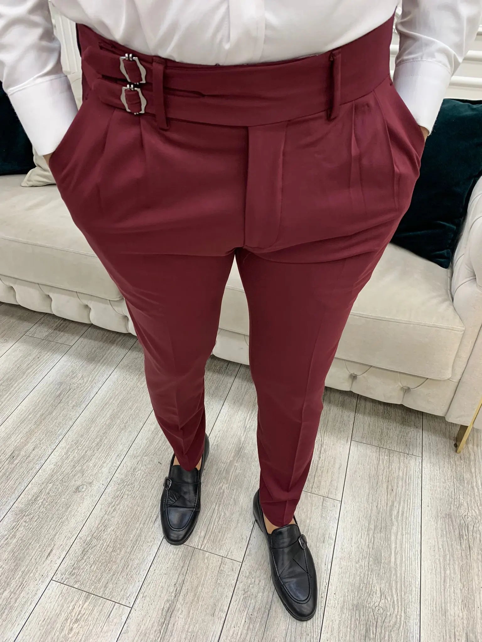 Burgundy Buckled Canvas Trousers for Every Occasion - BRABION
