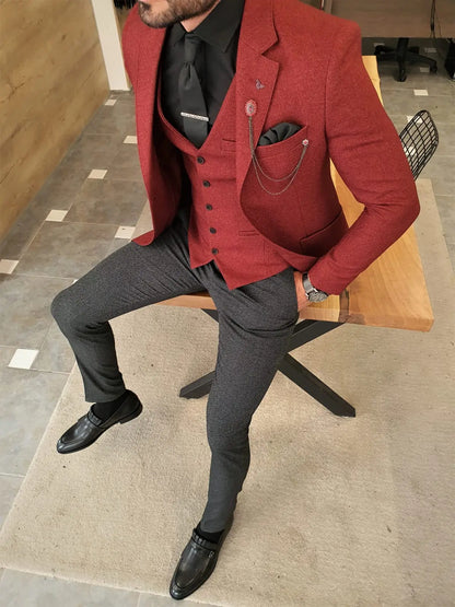 Men's Claret Red Slim Fit Suit – Elegant Versatility for Every Occasion BOJONI