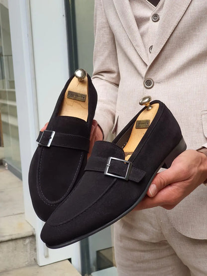 Henderson Black Suede Buckle Loafers: Elegant Comfort for Every Occasion - BRABION
