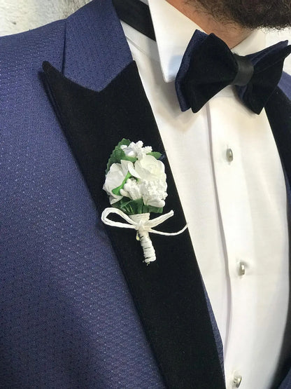 Acacia Navy Blue Patterned Tuxedo - BRABION