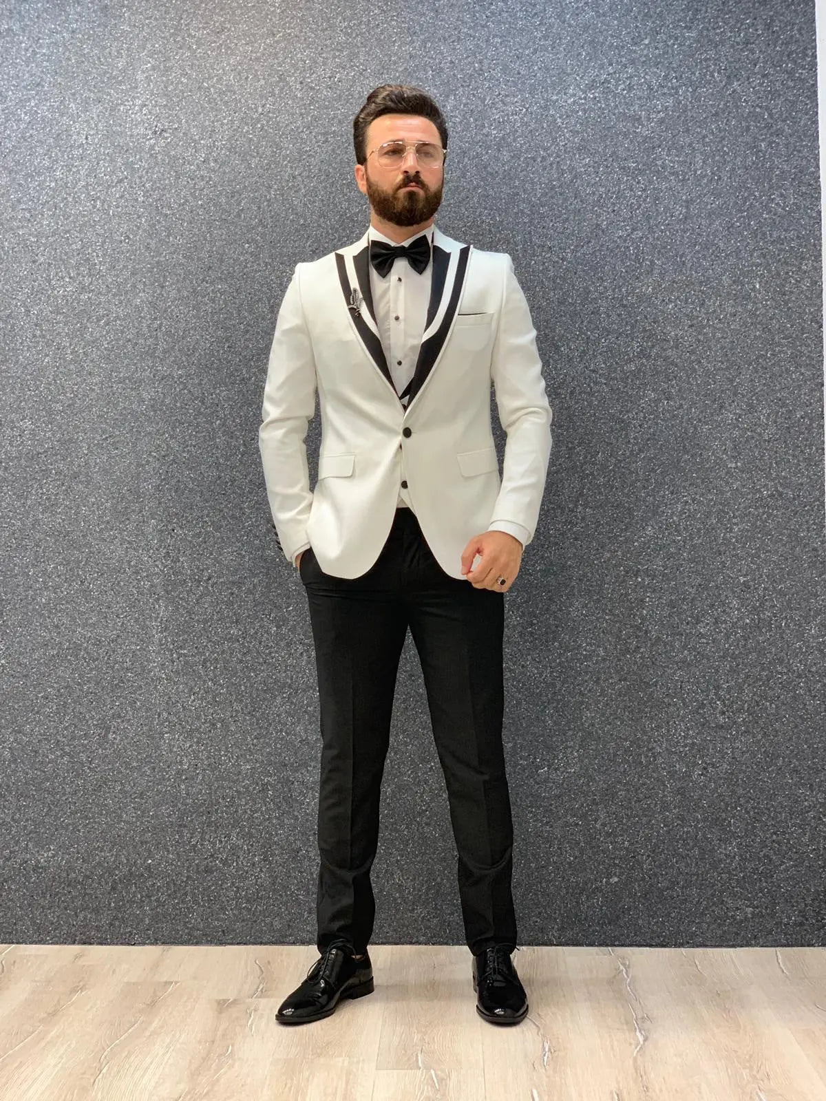 Lazio White Slim Fit Tuxedo for Men - BRABION