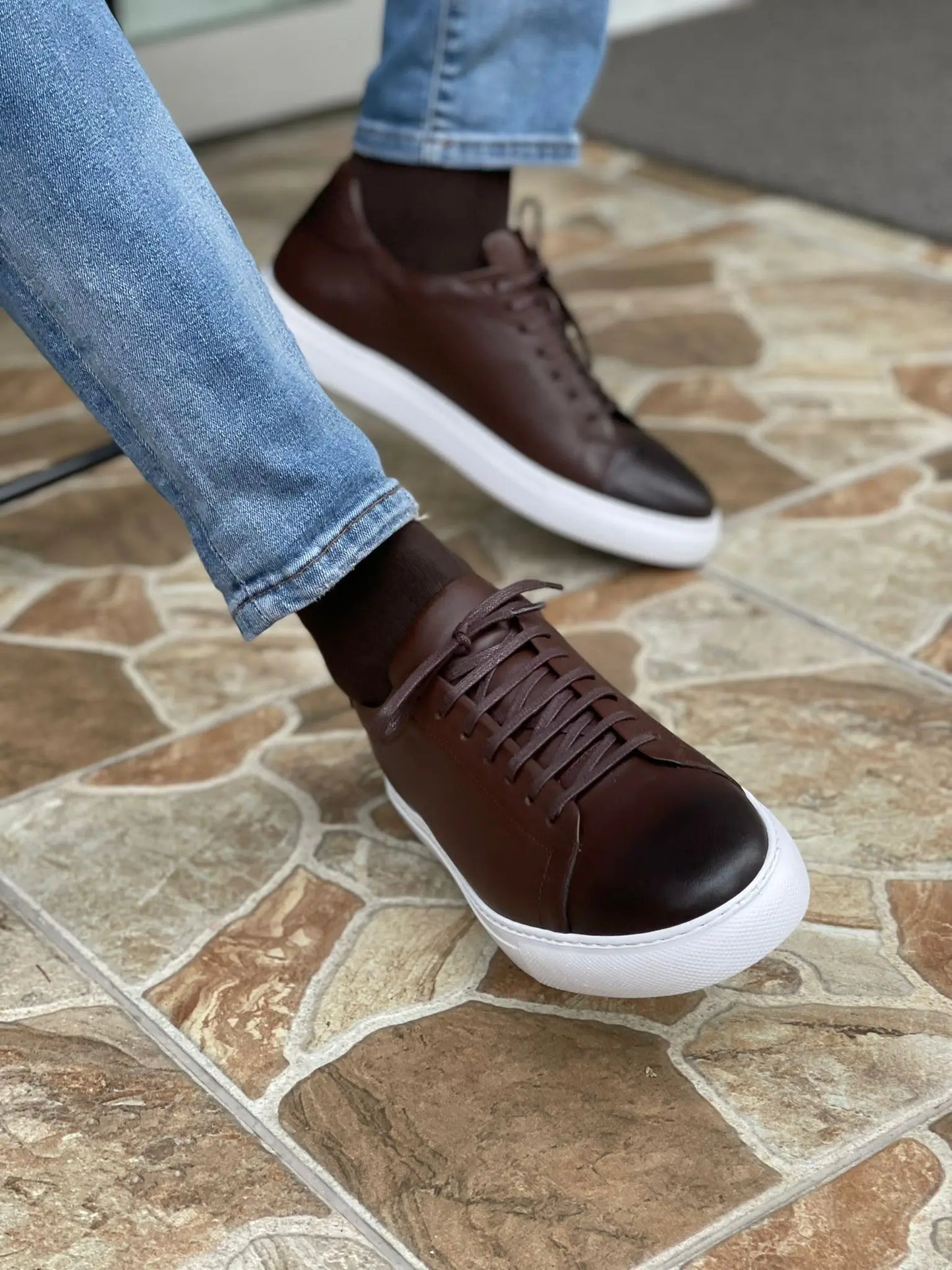 Martin Brown Lace-Up Mid-Top Sneakers for Elegant Comfort - BRABION