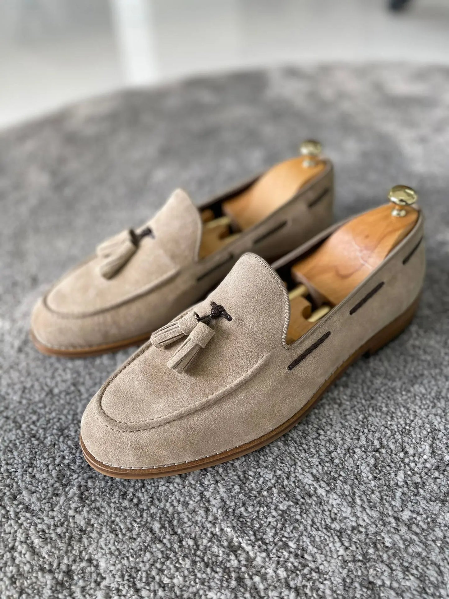 Remy Beige Suede Tassel Loafers - BRABION