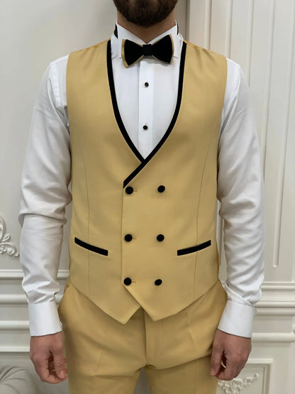 Eden Yellow Slim Fit Velvet Peak Lapel Tuxedo - BRABION