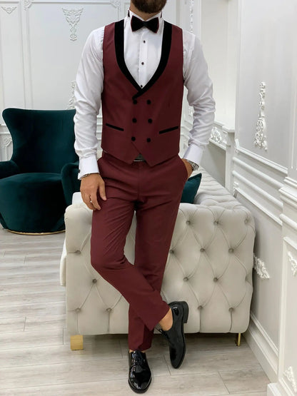 Acacia Burgundy Slim Fit Velvet Peak Lapel Tuxedo - BRABION