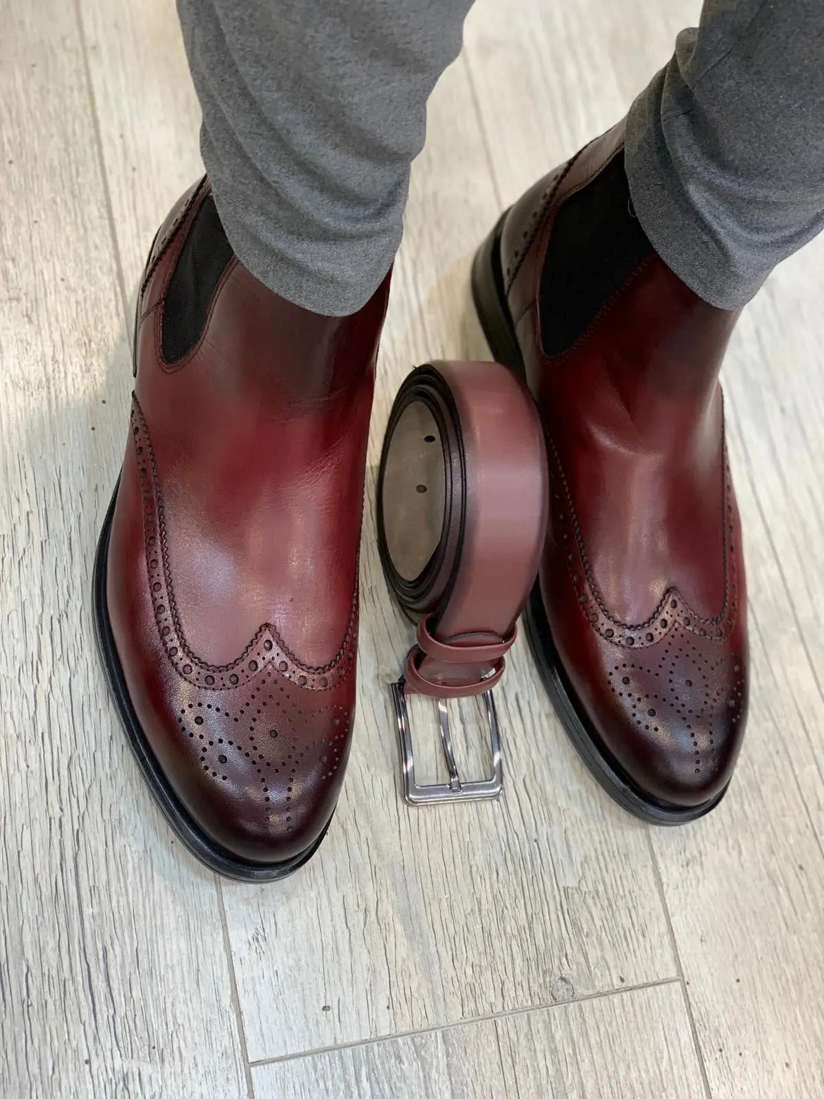 Ade Red Chelsea Boots - Elegant Leather Footwear for Men - BRABION