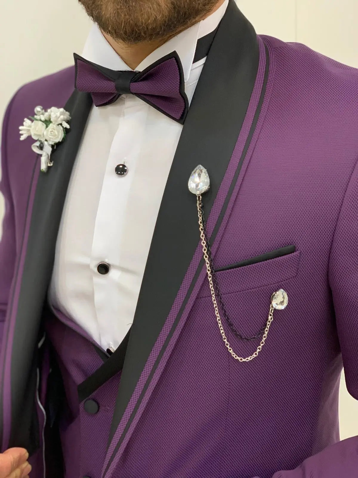 Napoli Purple Slim Fit Shawl Lapel Tuxedo - BRABION