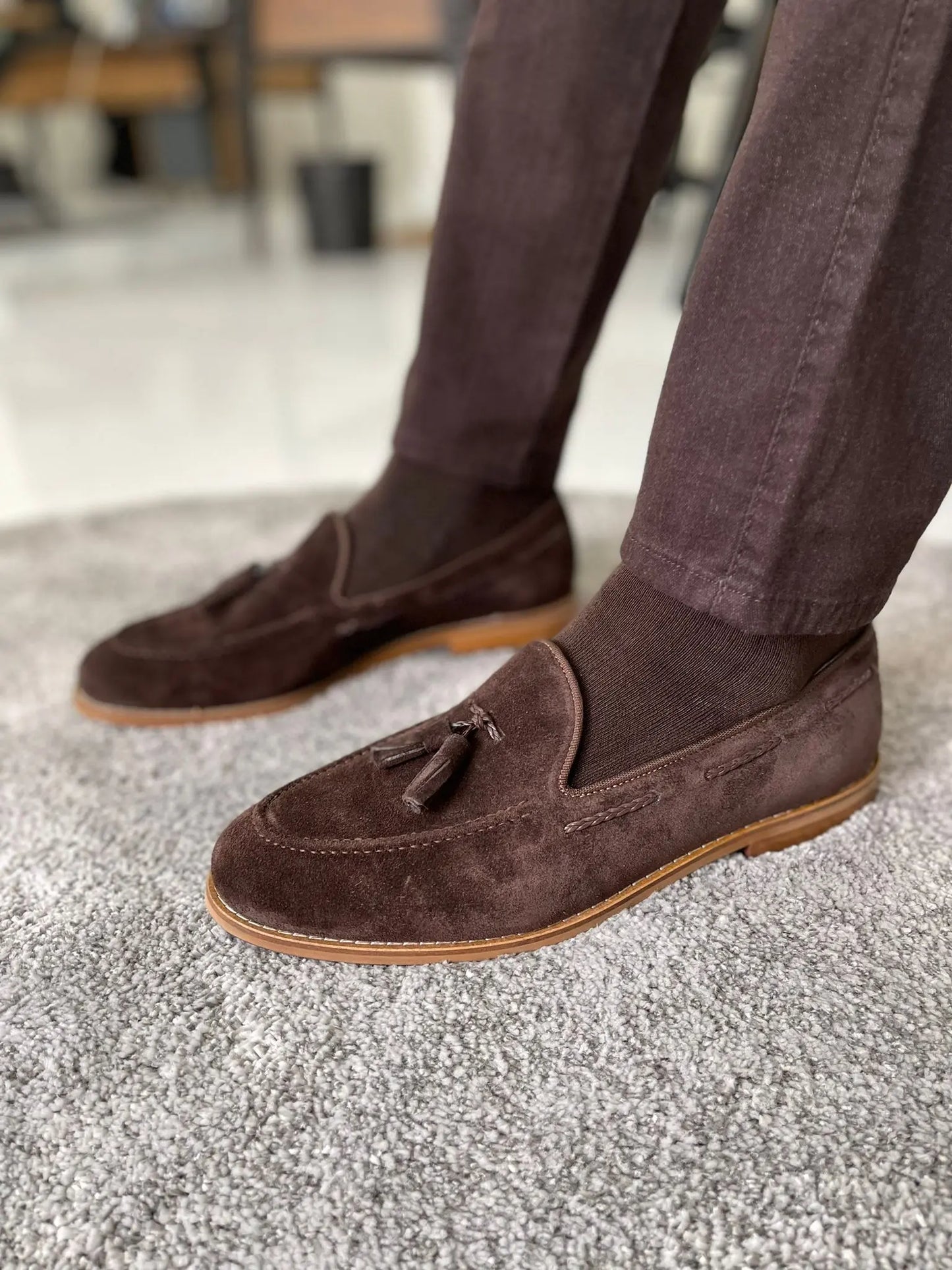Remy Brown Suede Tassel Loafers for Men - BRABION