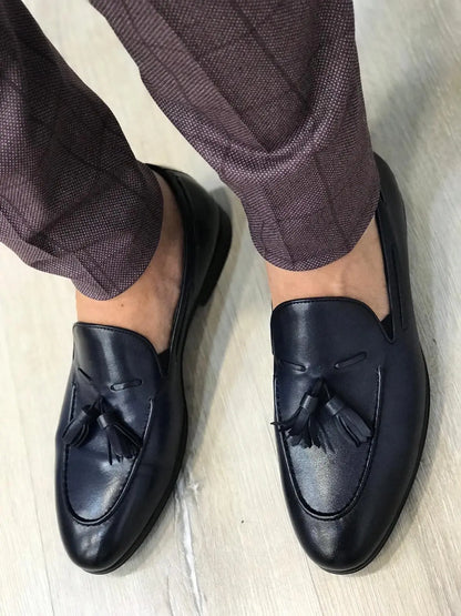 Tassel Leather Navy Loafers for Men - BRABION