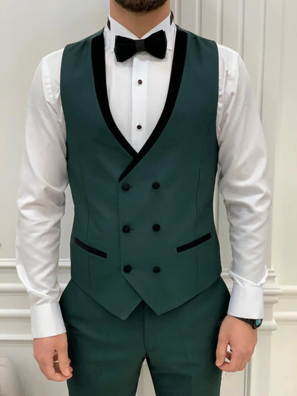 Eden Green Slim Fit Velvet Peak Lapel Tuxedo - BRABION