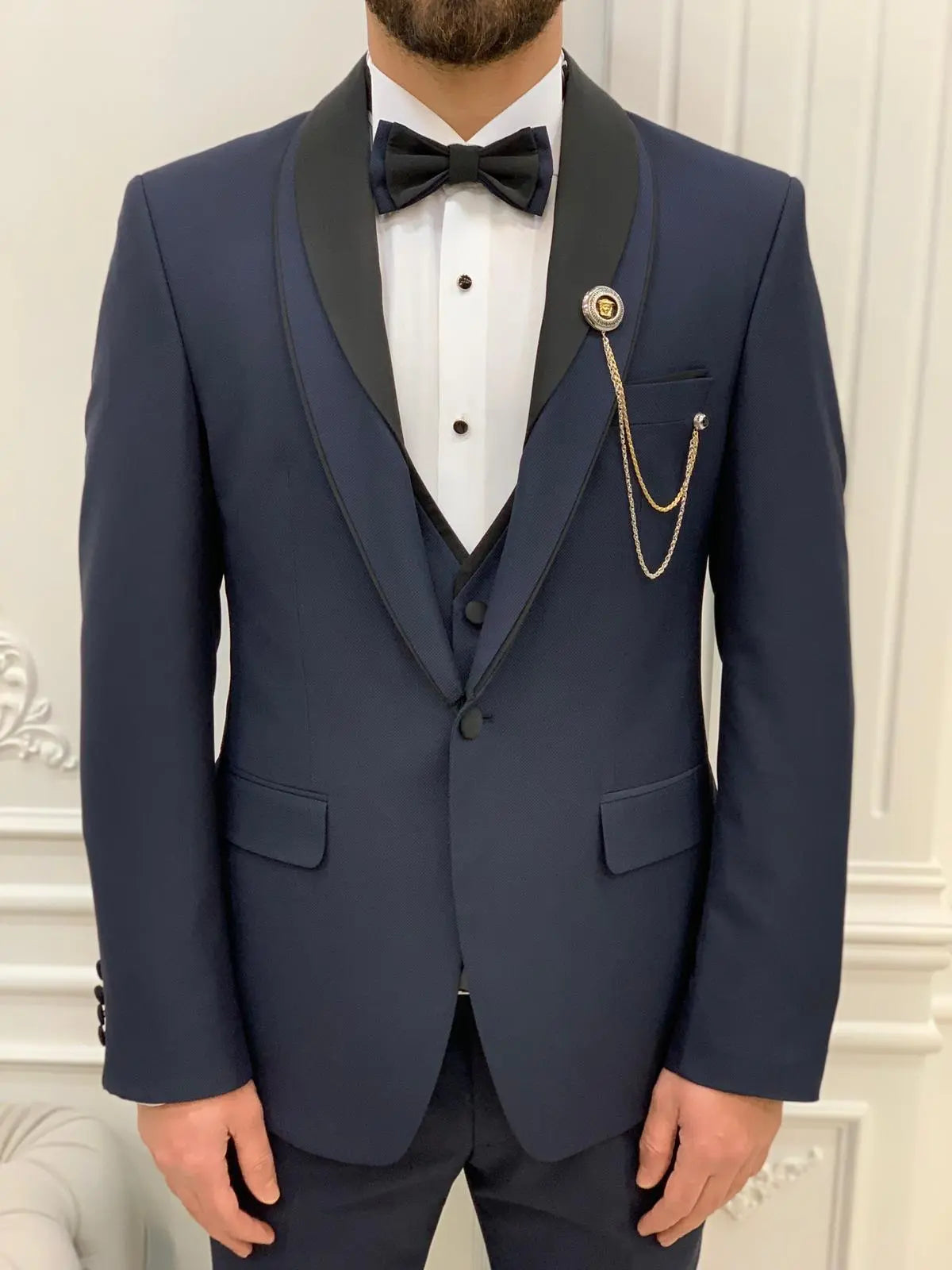 Eden Joliet Navy Blue Slim Fit Shawl Lapel Tuxedo for Men - BRABION