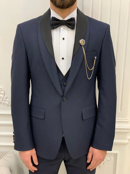 Eden Joliet Navy Blue Slim Fit Shawl Lapel Tuxedo for Men - BRABION