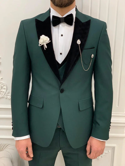 Eden Green Slim Fit Velvet Peak Lapel Tuxedo - BRABION