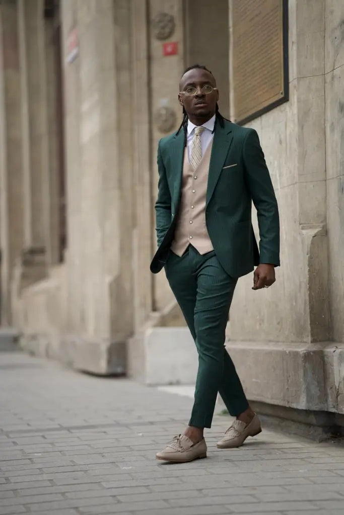 Sorento Green Slim Fit Pinstripe Combination Suit for Men brabion