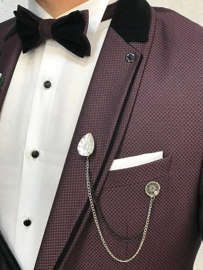 Lazio Claret Red Slim-Fit Tuxedo for Men - BRABION