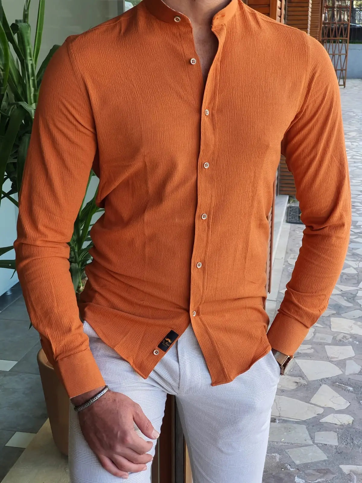Brabion Aron Orange Slim Fit Long Sleeve Cotton Shirt - BRABION