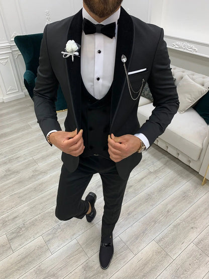 Wilson Black Velvet Shawl Lapel Tuxedo - Elevate Your Formal Attire - BRABION