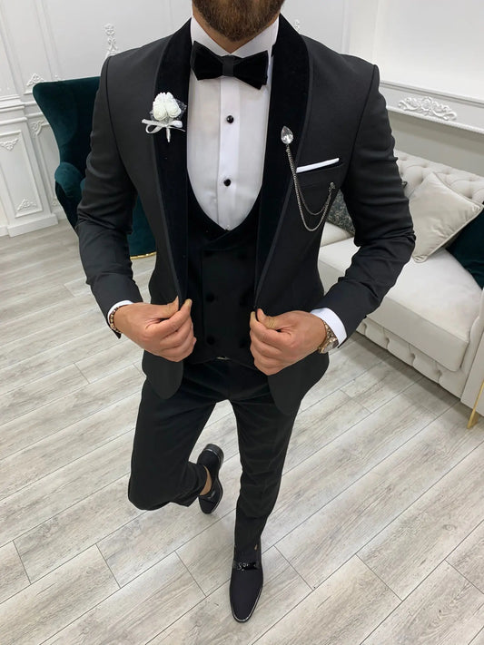 Wilson Black Velvet Shawl Lapel Tuxedo - Elevate Your Formal Attire - BRABION