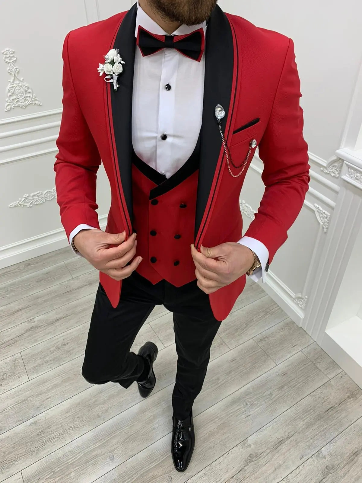 Napoli Red Slim Fit Shawl Lapel Tuxedo - BRABION