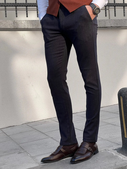 Fabio Navy Blue Slim Fit Cotton Pants - BRABION