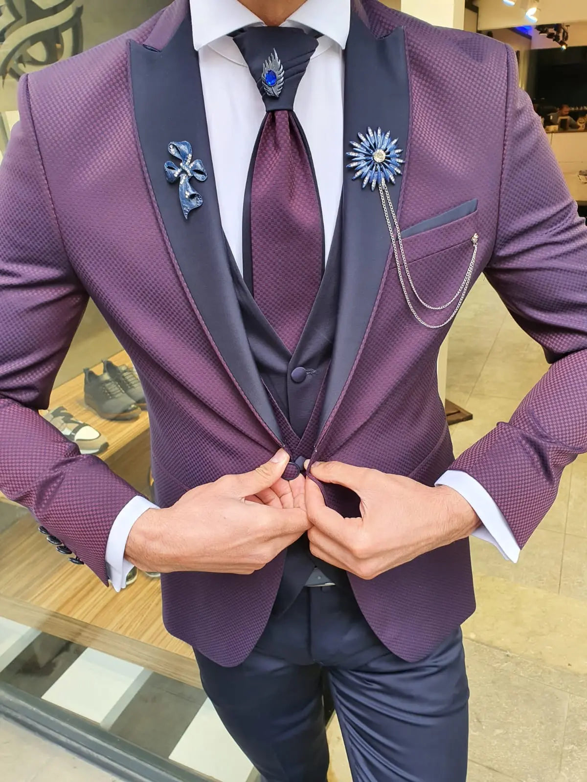 Forenza Damson Peak Lapel Tuxedo - Timeless Elegance for Formal Occasions - BRABION