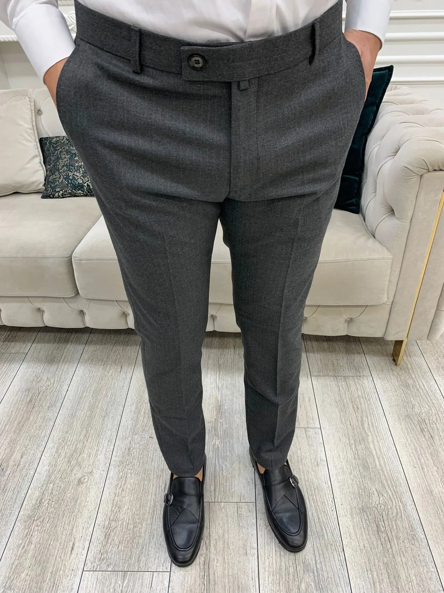 Anthracite Italian Style Slim Fit Trousers for Men - BRABION