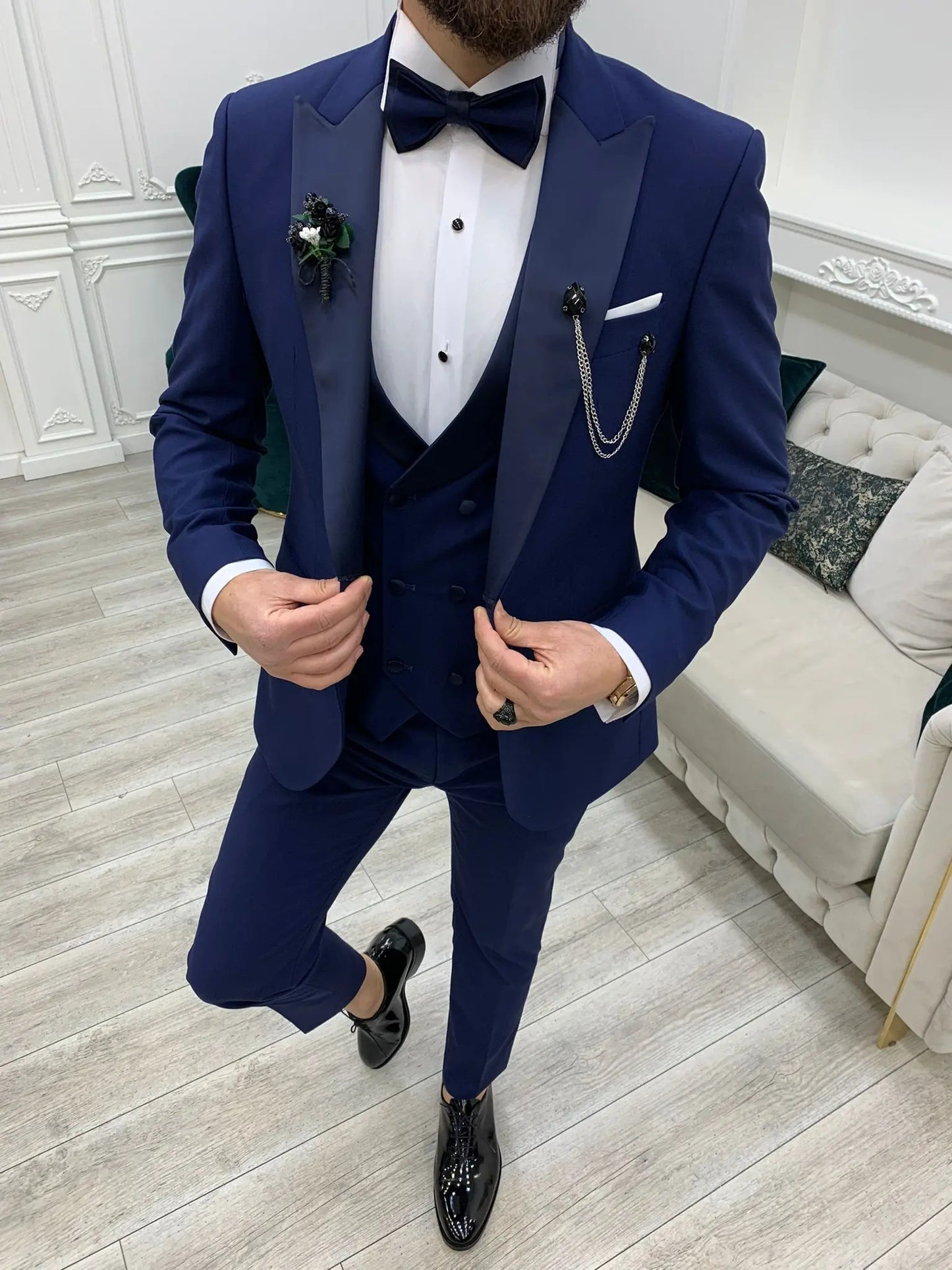 Perris Navy Blue Slim Fit Tuxedo - BRABION