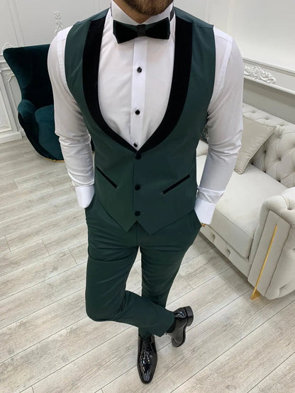 Infinite Green Slim Fit Velvet Peak Lapel Tuxedo - BRABION