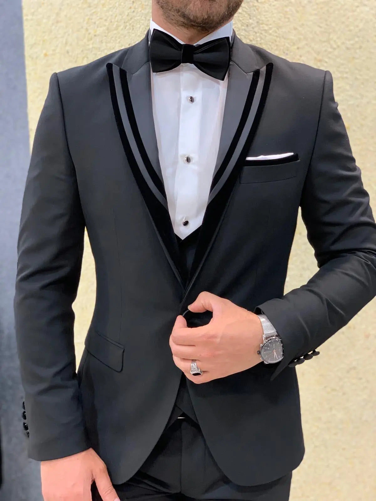 Stefano Black Slim Fit Shawl Lapel Tuxedo - BRABION
