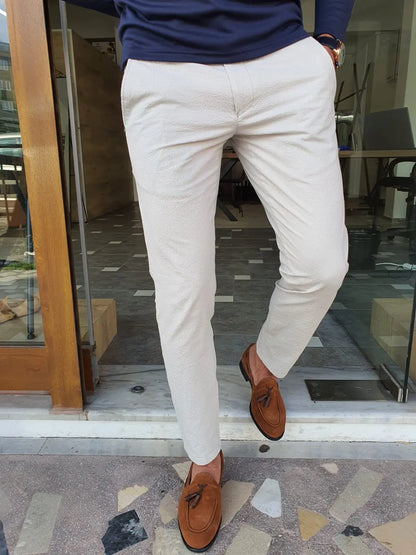Montreal White Slim Fit Cotton Pants for Ultimate Versatility - BRABION