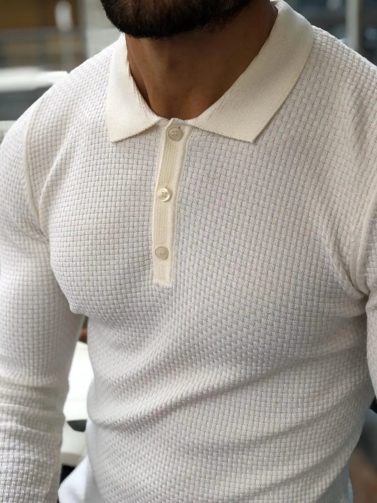 Fabros White Slim Fit Patterned Sweater - BRABION