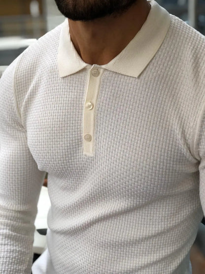 Fabros White Slim Fit Patterned Sweater - BRABION