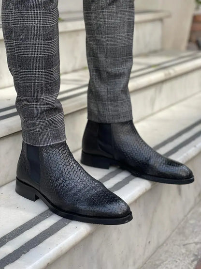Remy Black Woven Leather Chelsea Boots - Elevate Your Style - BRABION
