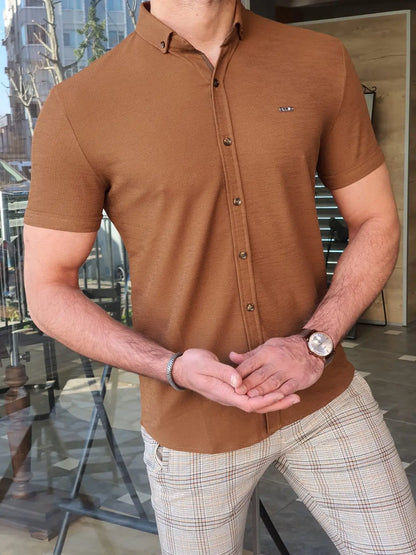 Brabion Napoli Camel Slim Fit Short Sleeve Shirt - BRABION