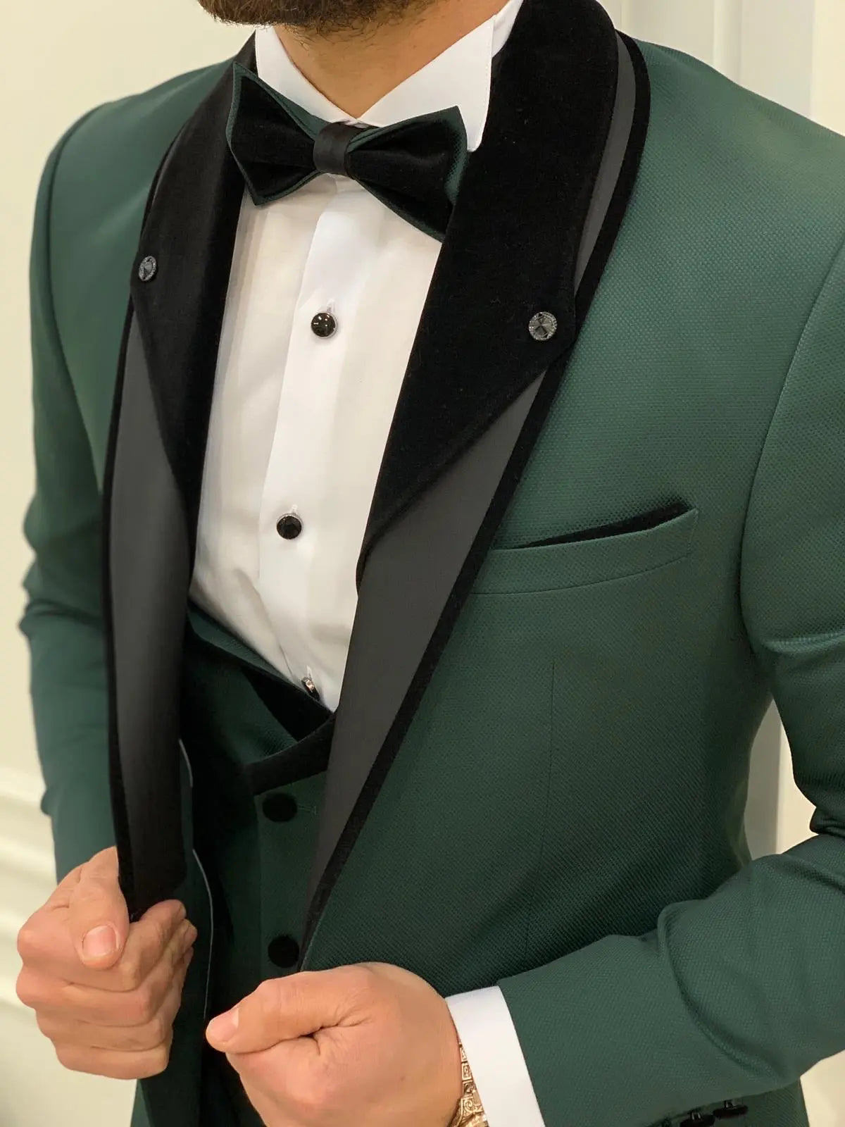 Bergamo Green Slim Fit Velvet Peak Lapel Tuxedo - BRABION