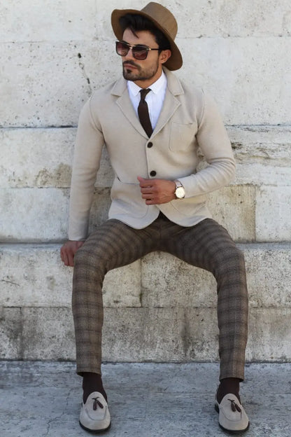 Percy Beige Slim Fit Knitwear Cardigan - BRABION