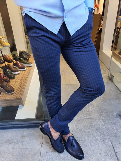 Oakland Indigo Slim Fit Pinstripe Pants - BRABION