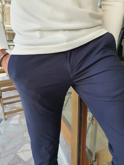 Montreal Navy Blue Slim Fit Cotton Pants for Every Occasion - BRABION