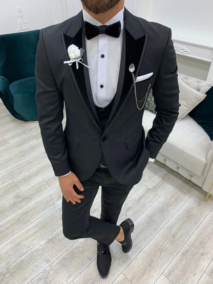 Wilson Black Velvet Shawl Lapel Tuxedo: The Ultimate Formalwear Statement - BRABION