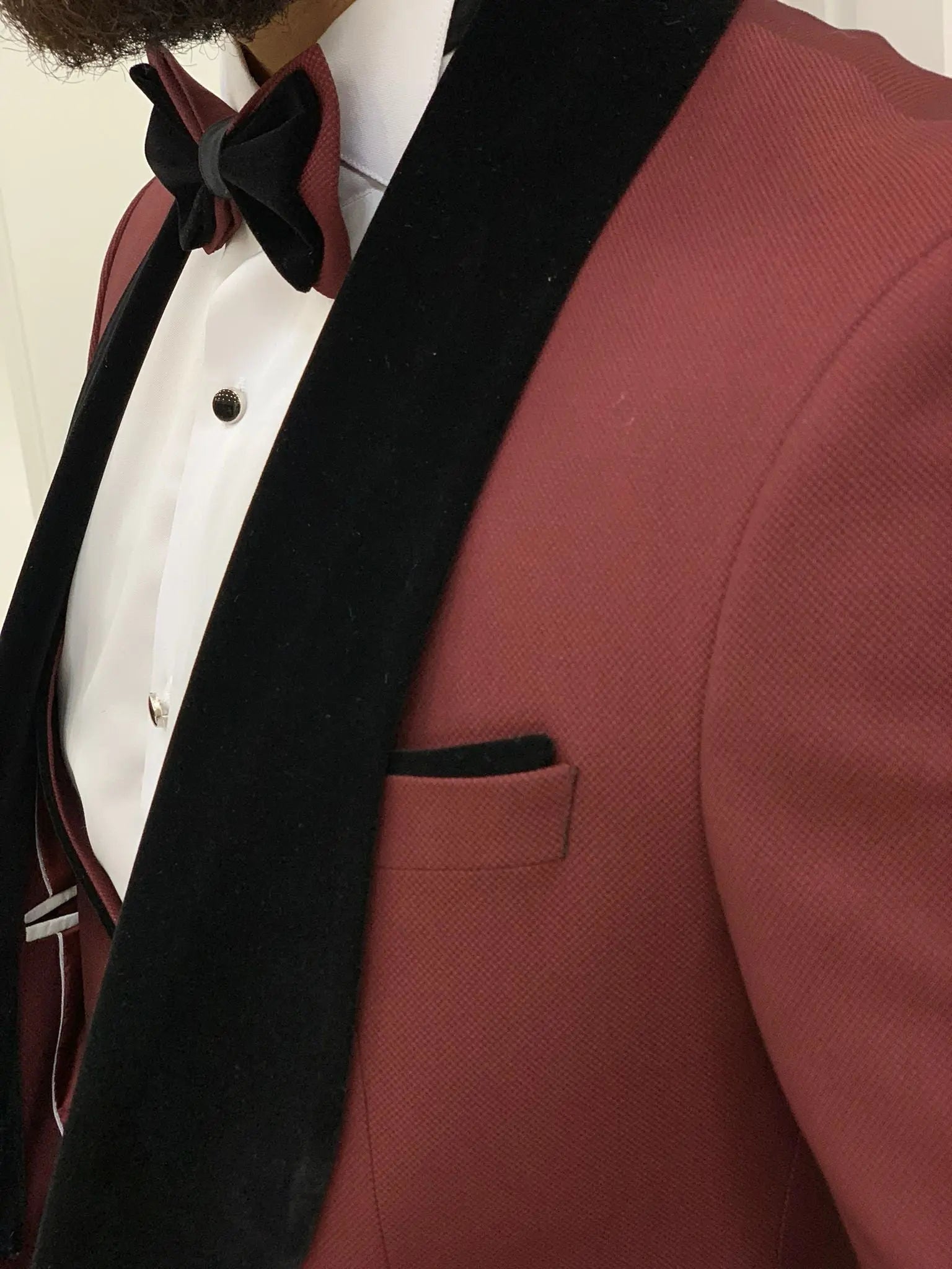 Lazio Burgundy Slim Fit Velvet Shawl Lapel Tuxedo - BRABION