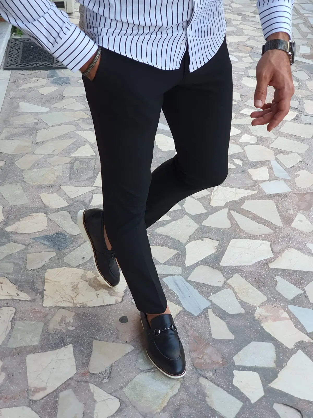 Berton Black Slim Fit Pants for Every Occasion - BRABION