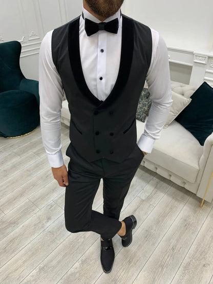 Wilson Black Velvet Shawl Lapel Tuxedo: The Ultimate Formalwear Statement - BRABION