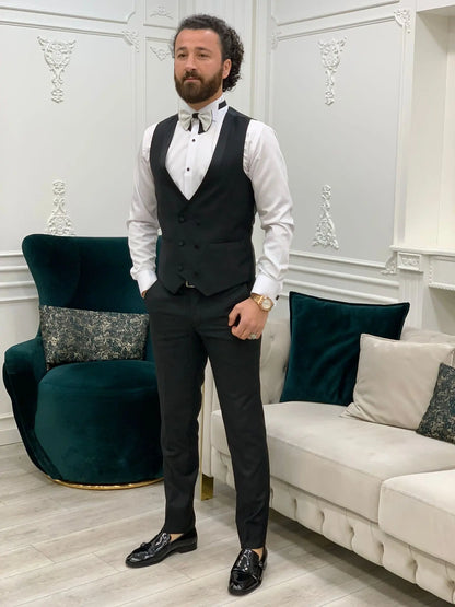 Paris White Black Slim Fit Double Breasted Tuxedo - BRABION