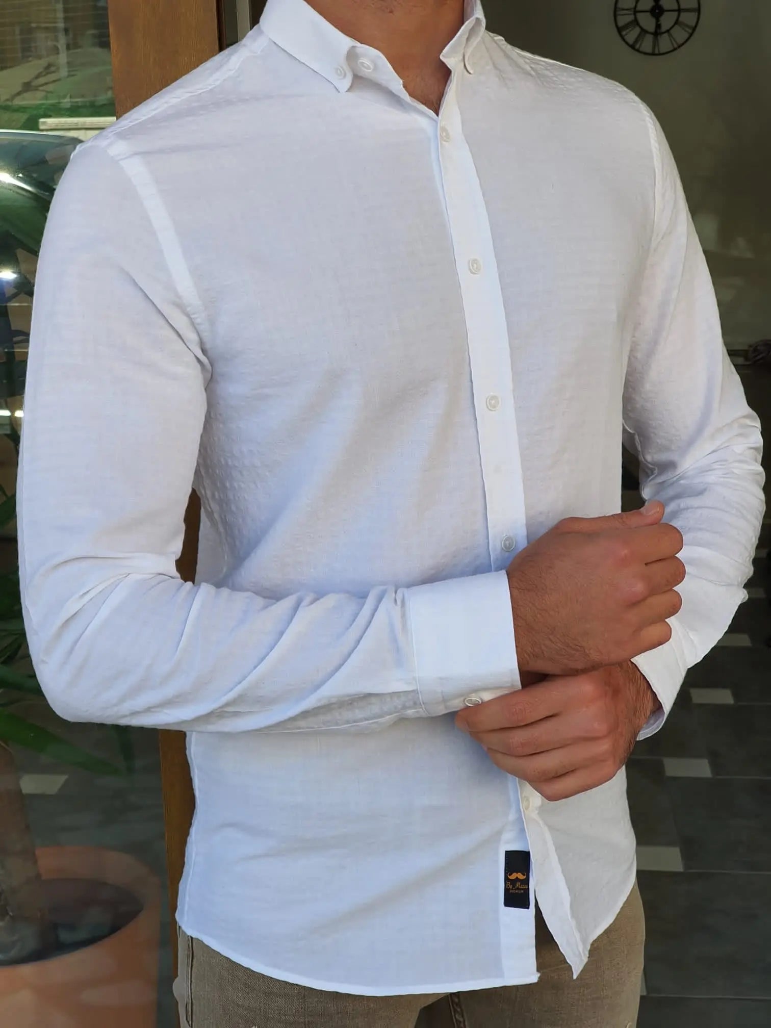 Brabion Aron White Slim Fit Long Sleeve Cotton Shirt - BRABION