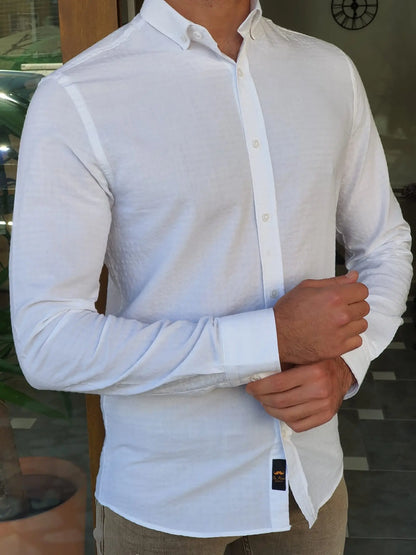 Brabion Aron White Slim Fit Long Sleeve Cotton Shirt - BRABION