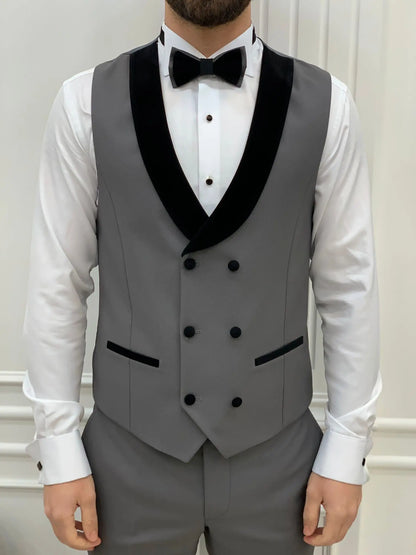 Eden Gray Slim Fit Velvet Satin Shawl Lapel Tuxedo - BRABION