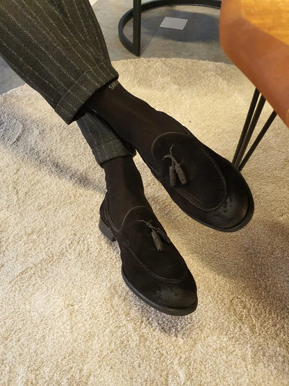 Stefano Black Suede Tassel Loafers: The Ultimate in Elegance and Comfort - BRABION