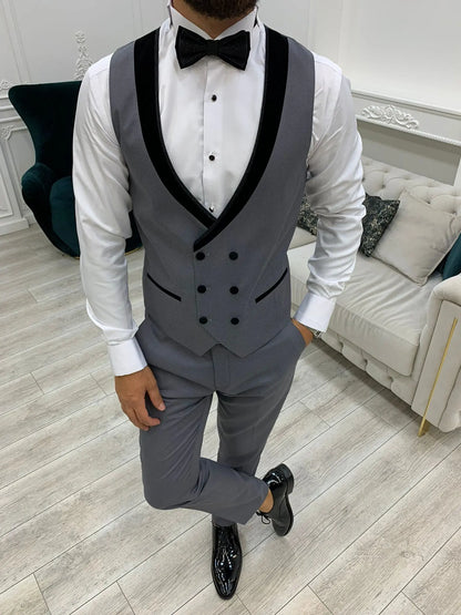 Acacia Gray Slim Fit Velvet Shawl Lapel Tuxedo - BRABION