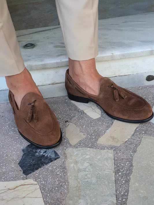 Cole Brown Suede Tassel Loafers - Elegant Comfort for Every Occasion - BRABION